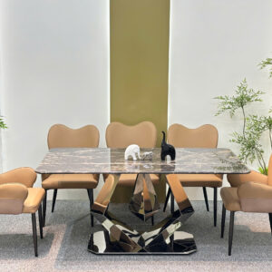 Bộ bàn ăn mặt đá cao cấp, chân kim cương , ghế da nhập khẩu - GS08