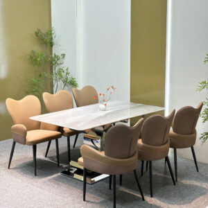 Bộ bàn ăn mặt đá vi tinh thể , ghế da nhập khẩu cao cấp - GS03