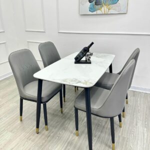 Bộ bàn ăn 4 ghế , mặt đá ceramic , chân côn , ghế da êm ái - GS011