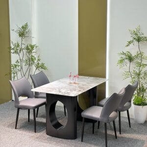 Bộ bàn ăn 4 ghế mặt đá vi tinh thể , chân bàn cao cấp, ghế da nhập khẩu - GS013