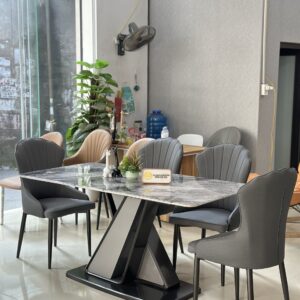 Bộ bàn 6 ghế , mặt đá vi tinh thể cao cấp , chân gỗ kết hợp cùng ghế ELLA - GS020