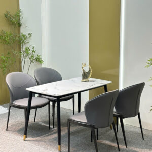 Bộ bàn ăn 4 ghế kiểu dáng mới, chân côn, mặt đá ceramic nhập khẩu - GS021