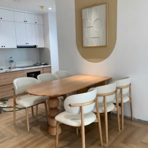 Bộ bàn ăn 6 ghế , gỗ tần bì , chân gỗ quả bóng kiểu dáng hiện đại - GS022