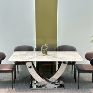 Bộ bàn ăn nhập khẩu , chân inox, ghế da êm ái - GS040